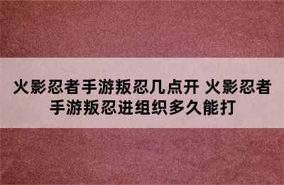 火影忍者手游叛忍几点开 火影忍者手游叛忍进组织多久能打